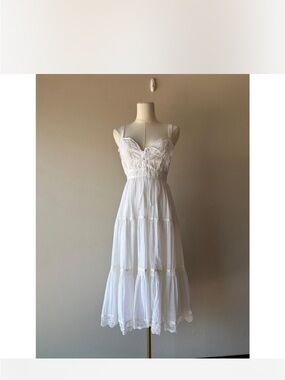 Gunne Sax White Lace-Trim Midi Sundress